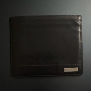 Prada Black Leather Bifold Wallet with Silver Plaque